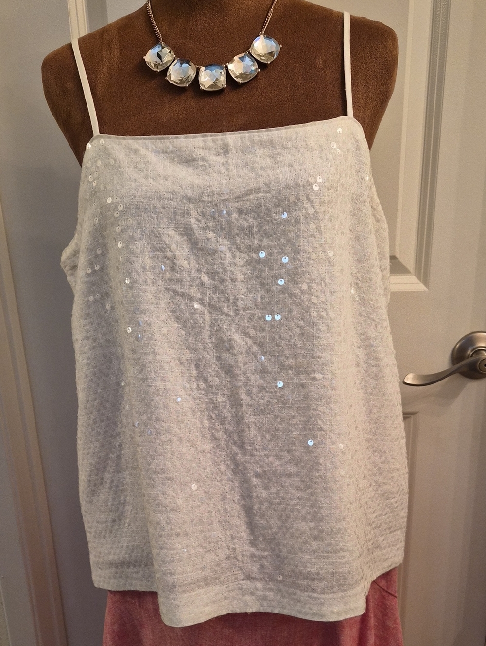 LOFT White Sequin A-Line Camisole.Size M.(Necklace Not Included)
